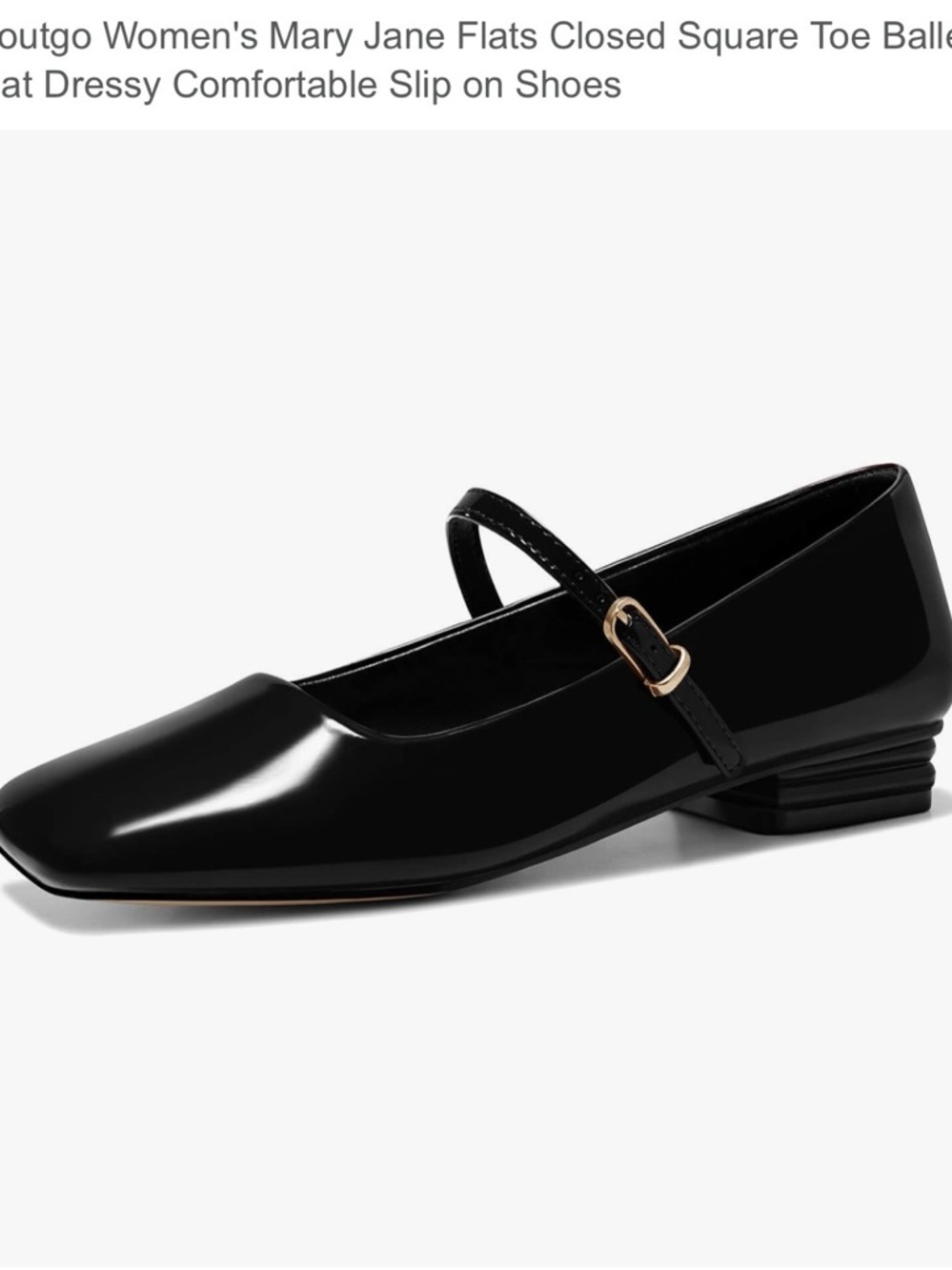 COUTGO Black Patent Square Toe Mary‎ Jane Flats Women's Size 8 Buckle Strap